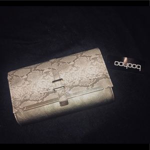 Snake Print Boohoo Clutch